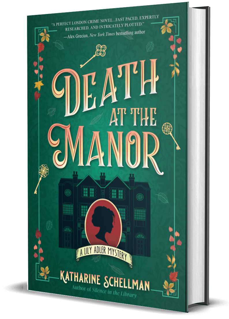 hardcover copy of Death at the Manor by Katharine Schellman